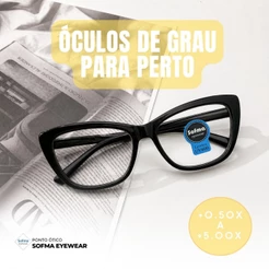 Óculos Armação Grau +1.00 Ate +5.00 Feminino Hipermetropia Gatinho Preto Vista Cansada Leitura