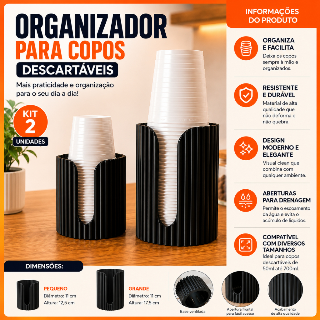 Organizador Para Copos Descartáveis Kit 2 Suporte Porta Copos Café Água 50ml 180ml 200ml 300ml Organizador Bancada Cozin