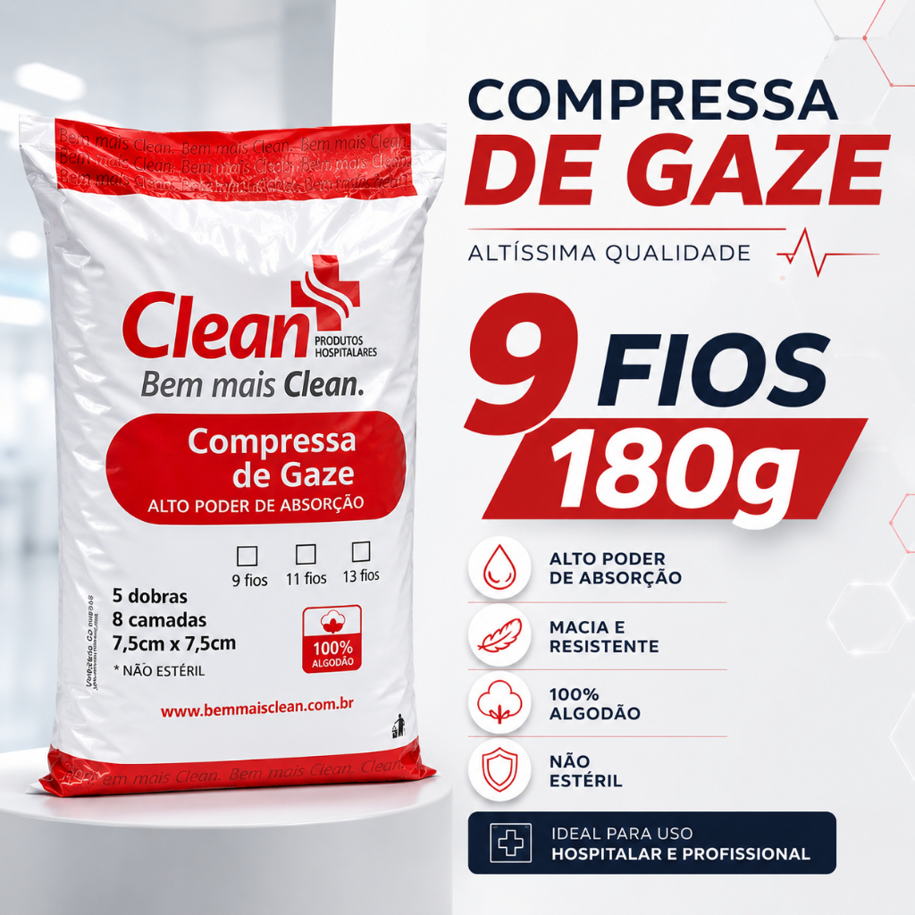 Compressa De Gaze Hidrófila Com 9 Fios Não Estéril Pacote Curativo 500un ou 180g