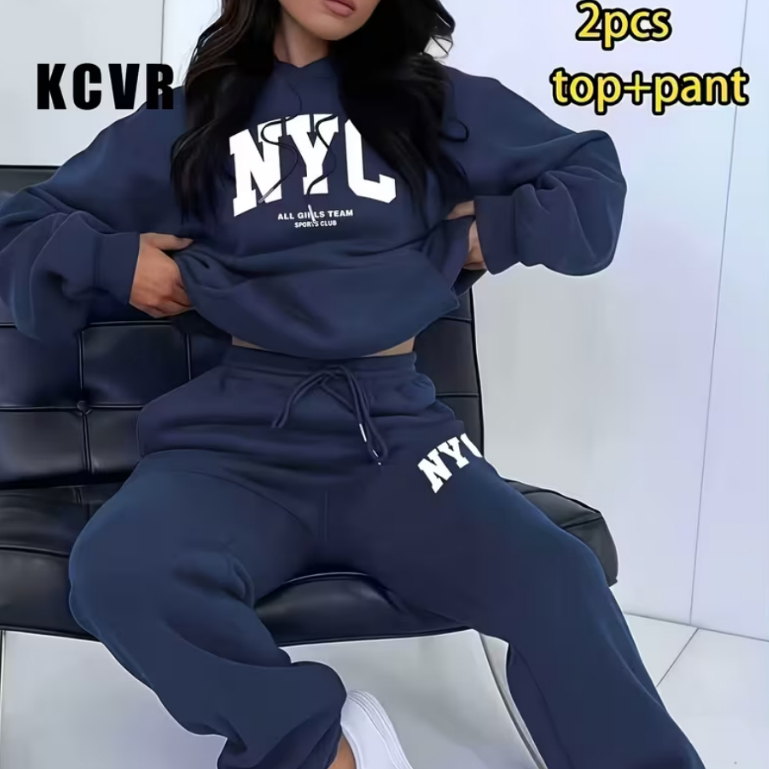 Kit Conjunto Blusa e Calça Moletom Feminino NYC New York Estiloso Moderno Inverno Confortável