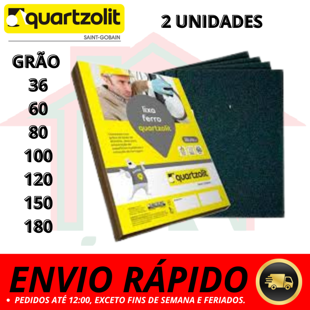2 Lixas Para Ferro/Aço Grão 36 ao 180 Quartzolit- Remove Tintas e Ferrugens de Metais