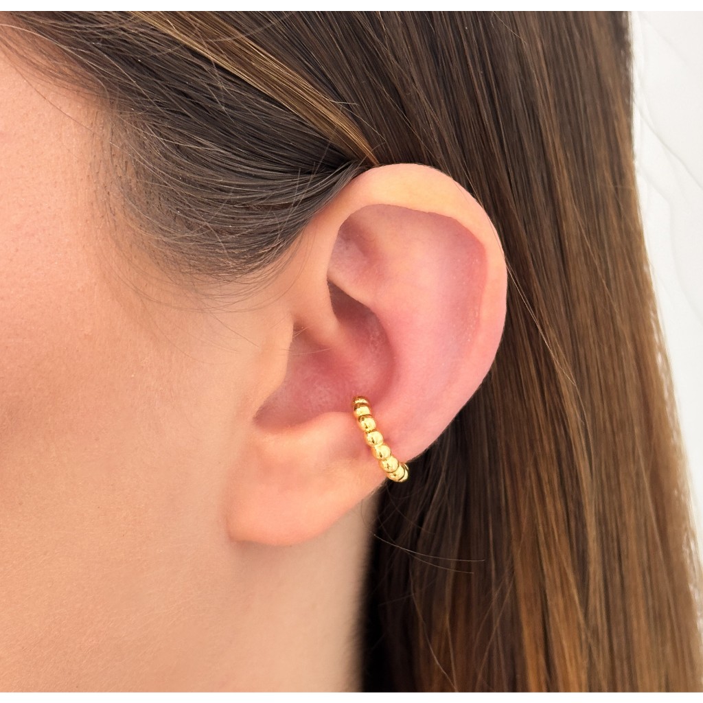 Piercing Fake Bolinha Ouro 18K Paládio Sem Furo Feminino Pressão Ajustável Ear Cuff Delicado