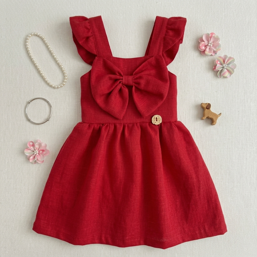 Vestido infantil bebê menina/ de linho / atemporal / delicado e confortável vermelho, branco, verde batismo, festas