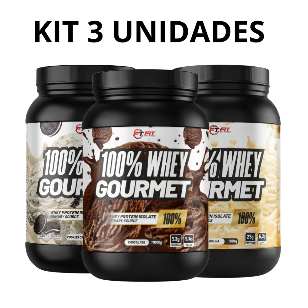 Kit 3 Whey Protein Gourmet Concentrado e Isolado 23g Proteína