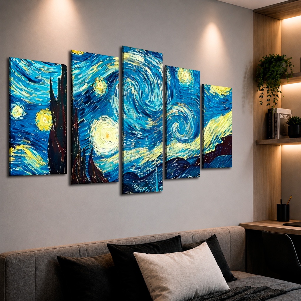 Quadro Decorativo 5 Partes Van Gogh 11 Estilo Mosaico