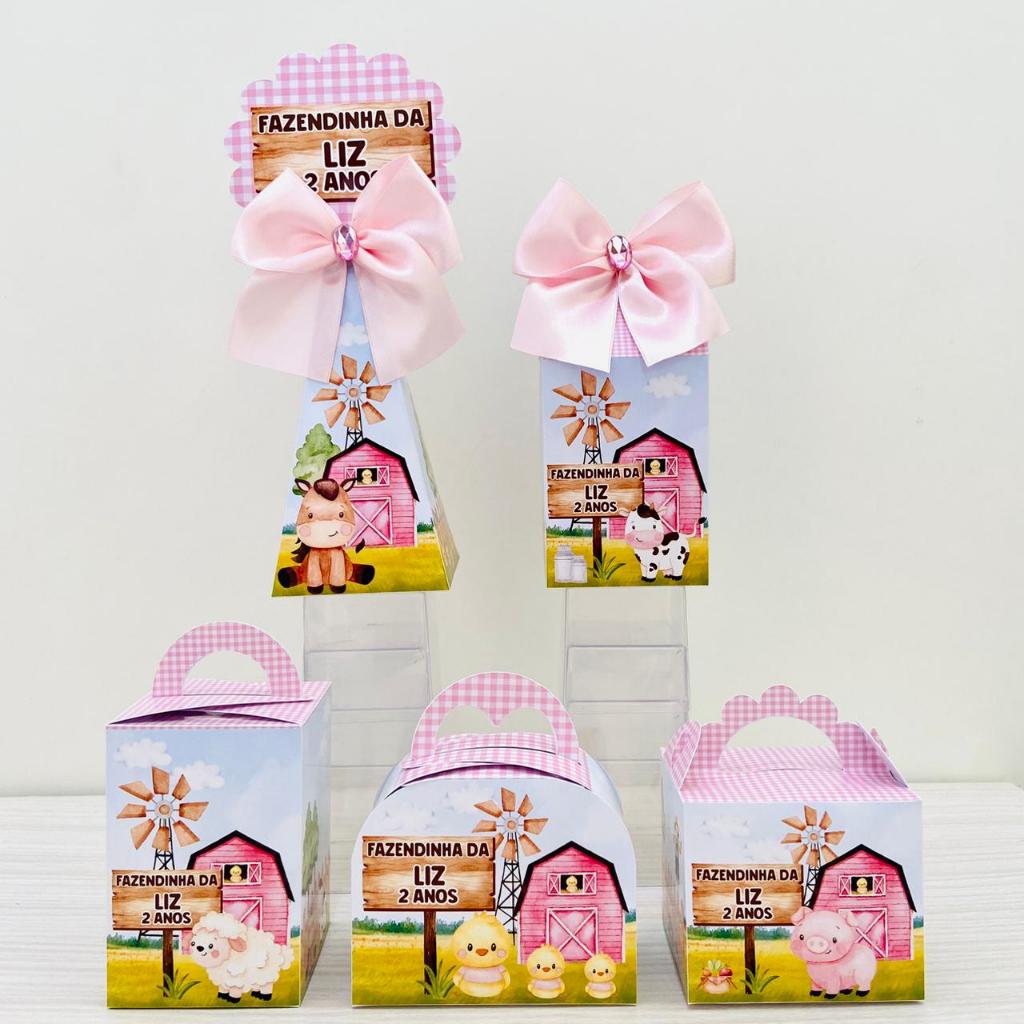 Kit Caixas Fazendinha Rosa Personalizada / Kit Festa Fazendinha Rosa / Lembrancinha de Festa / Aniversário Infantil