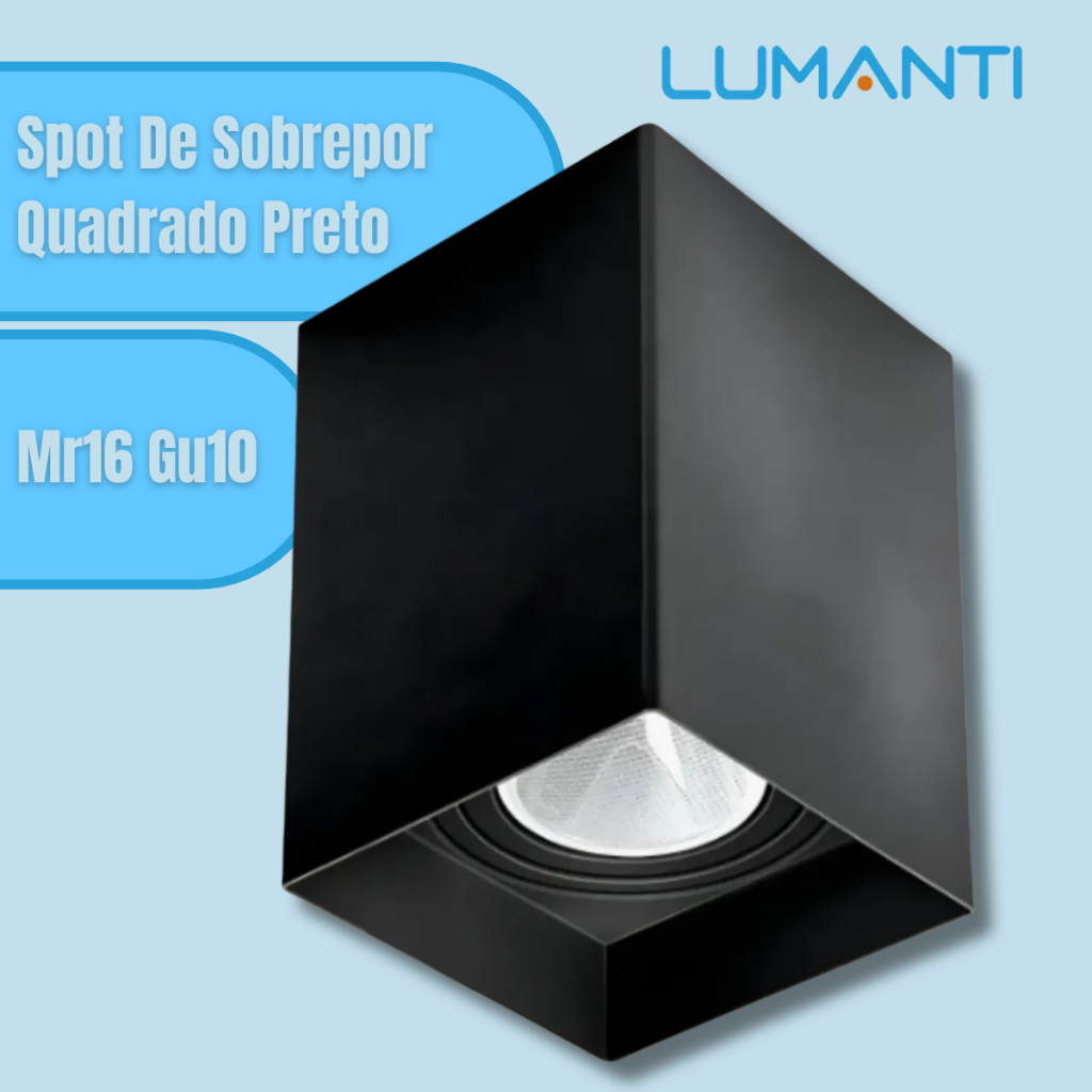 Spot De Sobrepor Quadrado | Preto | Mr16 Gu10 | Direcionável | 12x8 | IP 20 |  10W 100V ~ 240V
