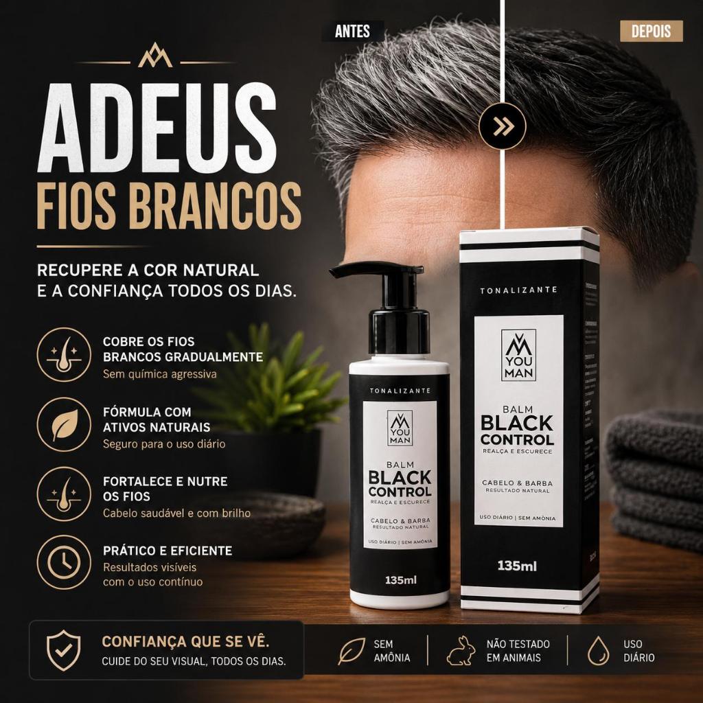Kit Tonalizante Black Control You Man 135ml Pente Redutor Fios Brancos Cabelo Barba Escurecedor
