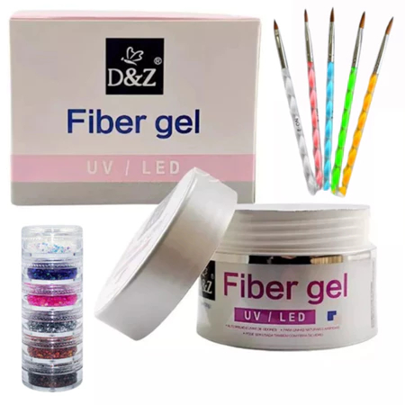 Fiber Gel D&z 18 ml Auto Nivelante Led Uv Unhas Fibra De Vidro + pincel modelo aleatório + Brilho para decoração de unha