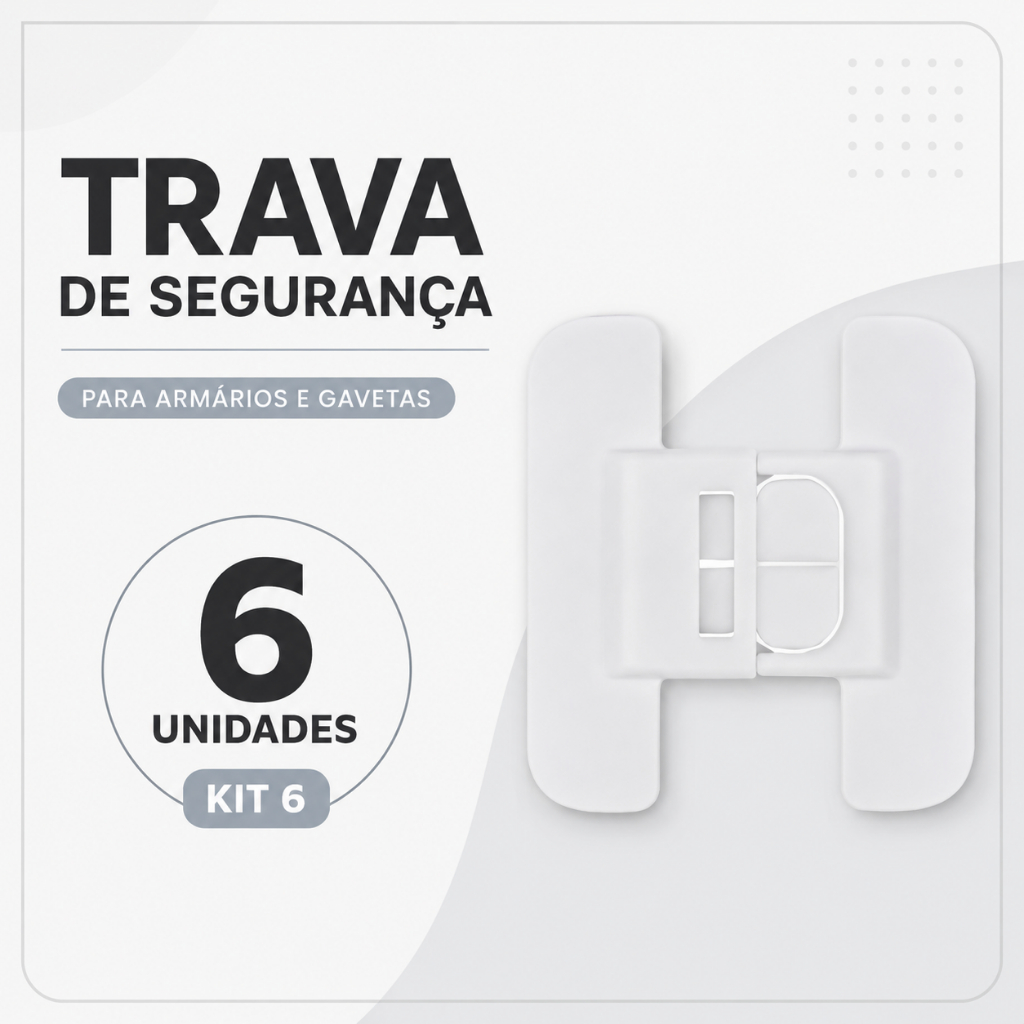 Kit com 6 Travas de Segurança Infantil Multiuso Adesiva para Geladeira Armário Gaveta