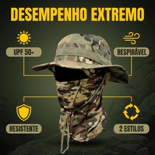 Conjunto Chapéu e Máscara Camuflado Aba Redonda Respirável Proteção Solar para Pesca e Caminhadas ao Ar Livre