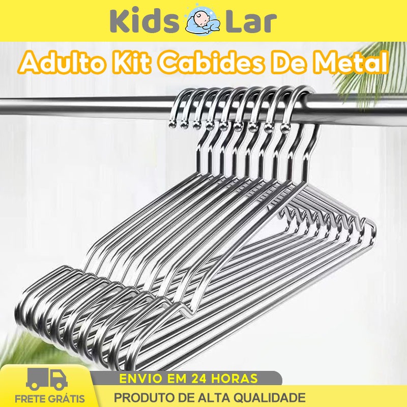 Kit 10/20PCS Cabide Aço Inoxidável Adulto Cromado Organização Guarda Roupa Resistente