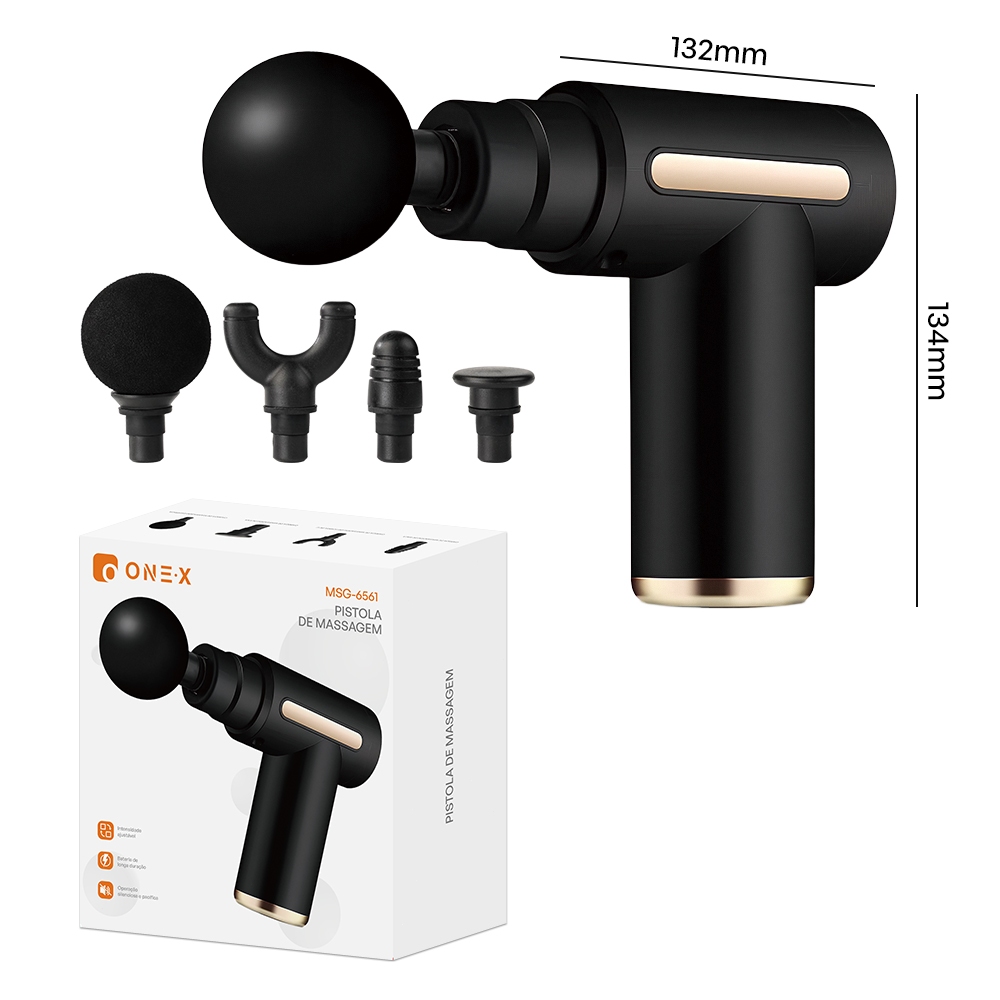 ONEX Pistola de Massagem Muscular Portátil 4 Pontas Recarregável USB,4 cabeças de massagem