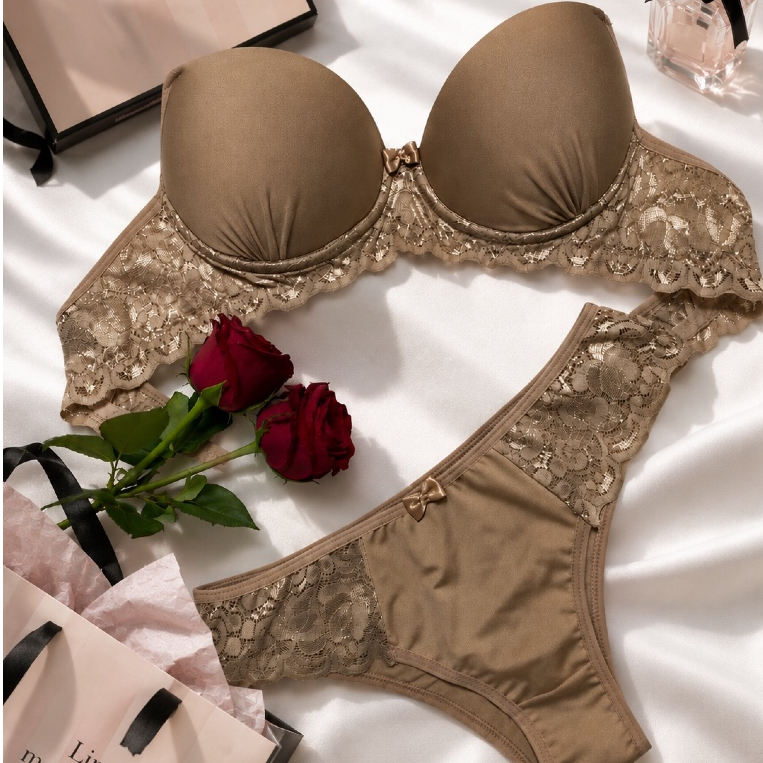 Conjunto Calcinha e Sutiã Lingerie Renda Feminina Com Bojo Calcinha Sexy Moda Íntima Sensual