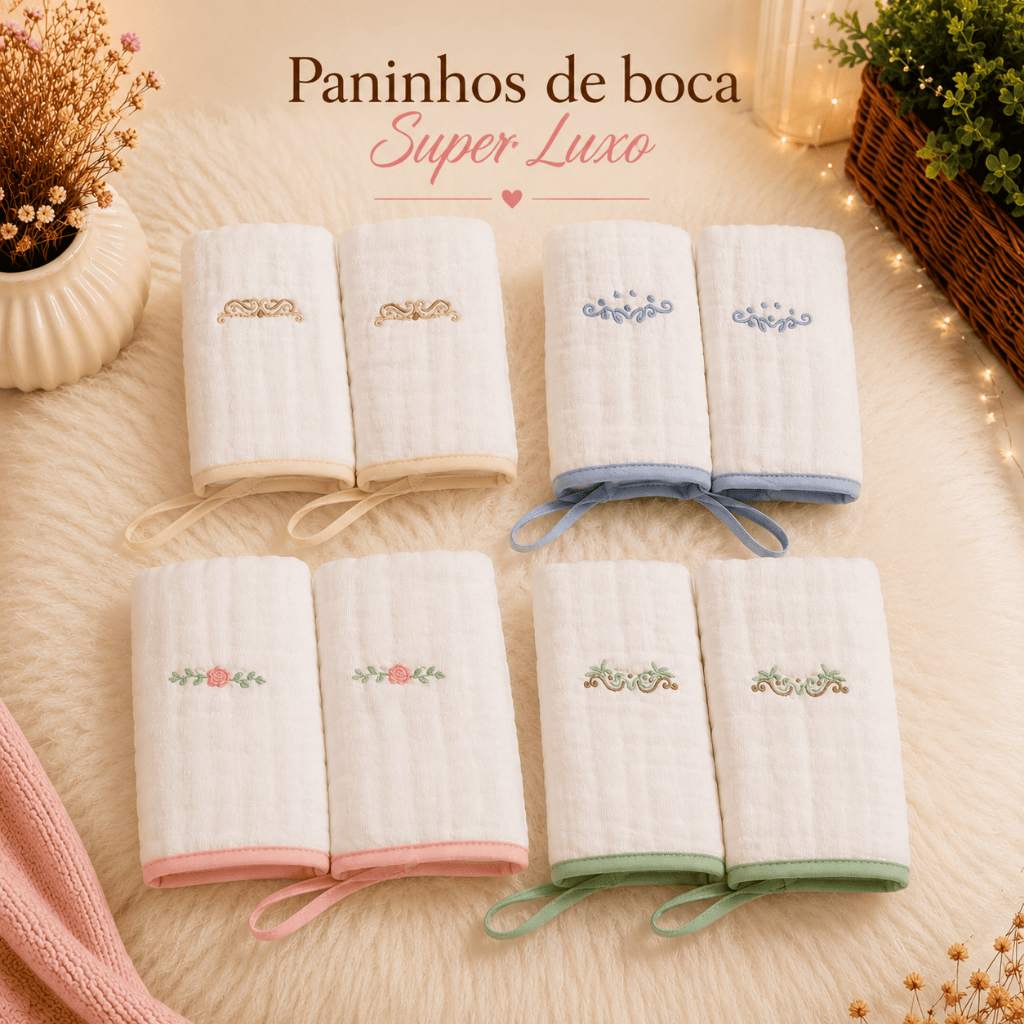 Pano de Boca Bebê Kit 2un Soft 3 Camadas 100% Algodão 20x40 Prendedor Chupeta Enxoval Maternidade