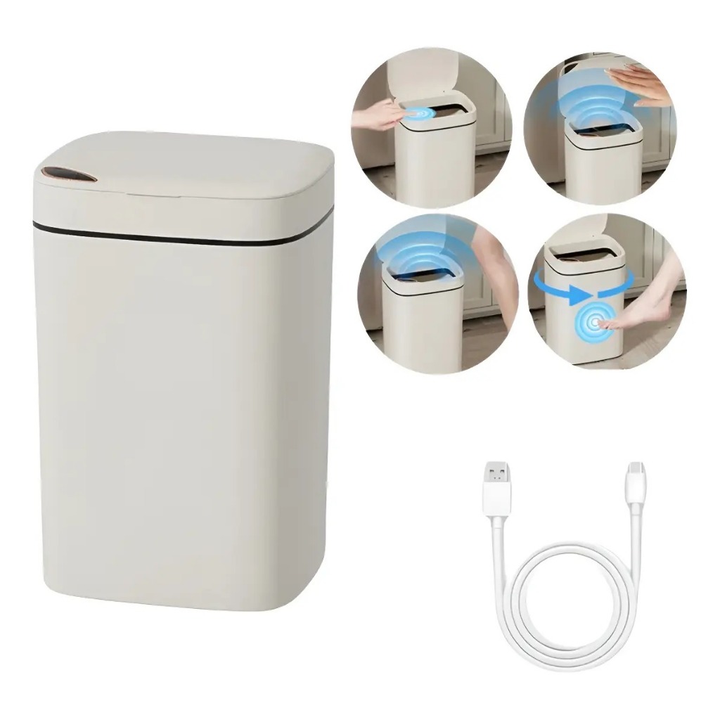 Lixeira Inteligente 14 Litros Usb Com Sensor Automátic Branco-14l