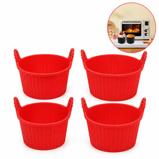 Forma de Silicone Redonda com Alça 4 Peças Vermelha e Preta para Bolo Cupcake Forno Air Fryer 7x9x8cm