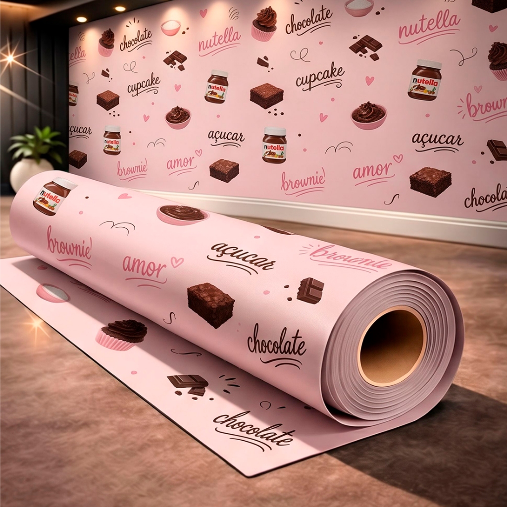 Papel de Parede Adesivo Para Doceria Rosa Chocolate Doces Cacau