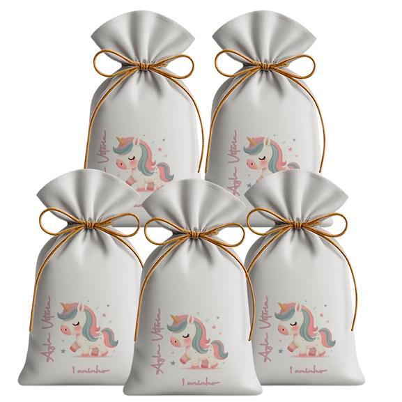 Kit 10 Saquinhos Sacolinhas Lembrancinha Festa Aniversário Tecido Personalizado Unicórnio Cute