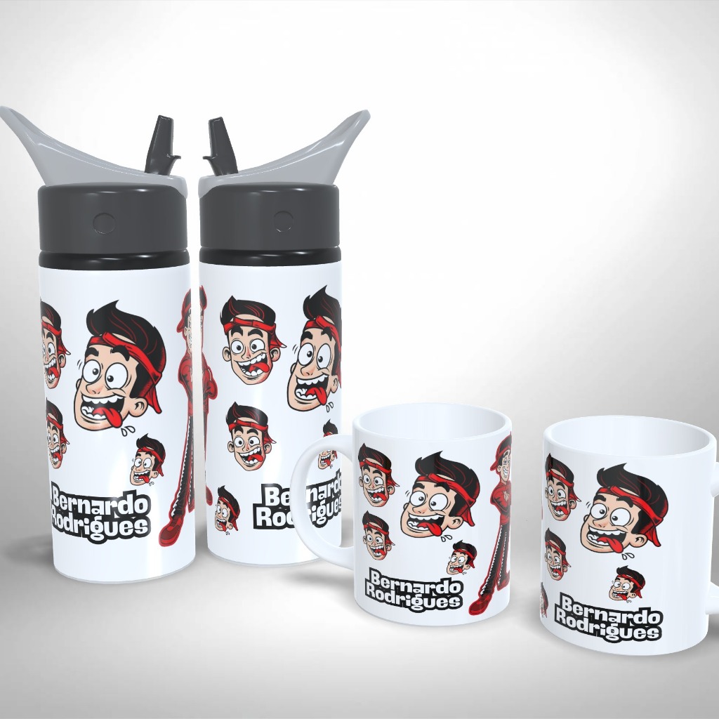 Kit Caneca + Squeeze Enaldinho Faces Personalizada Alumínio Cerâmica Infantil Escolar