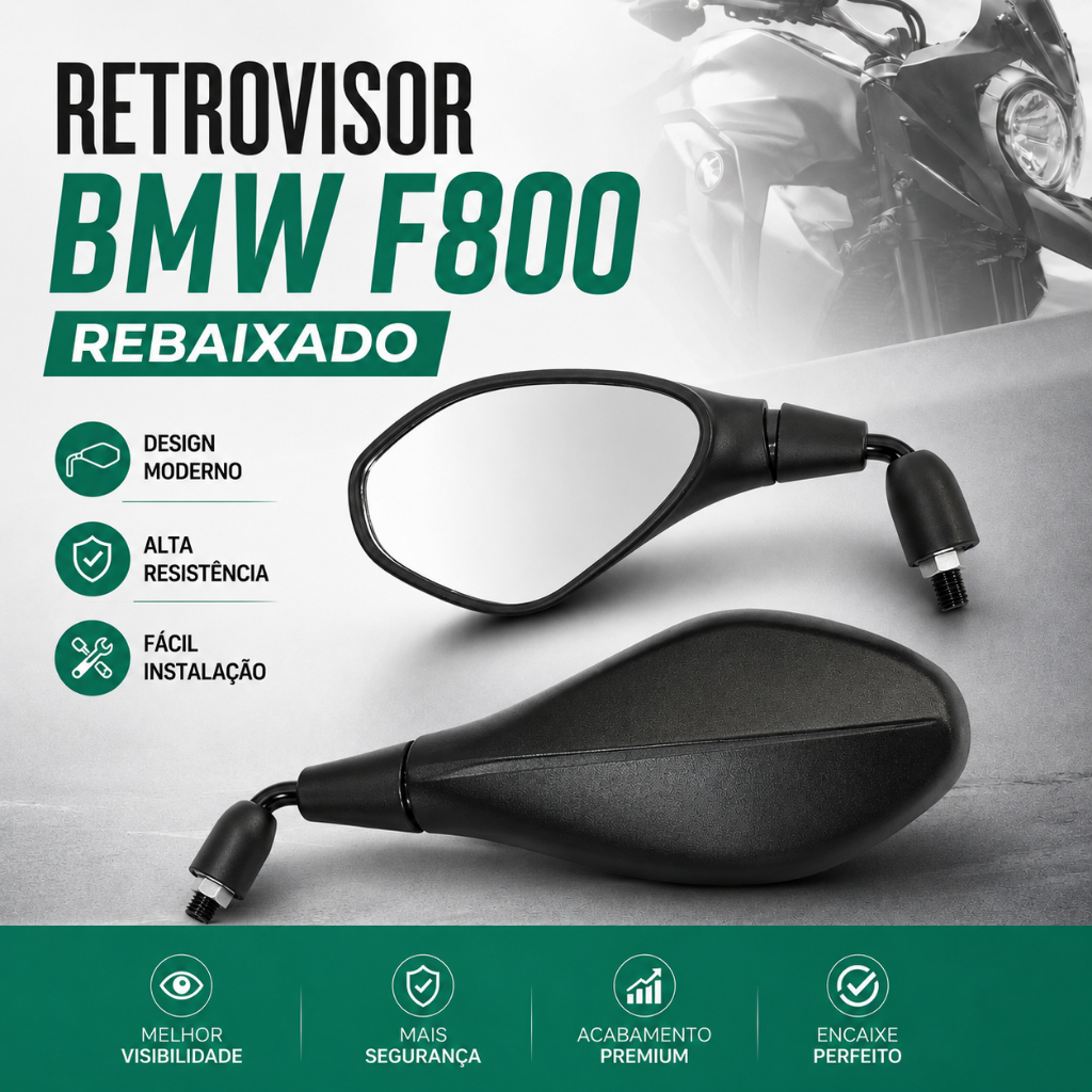 Par de Espelho Retrovisor Bmw F800 Haste Curta Rebaixada 90° Honda