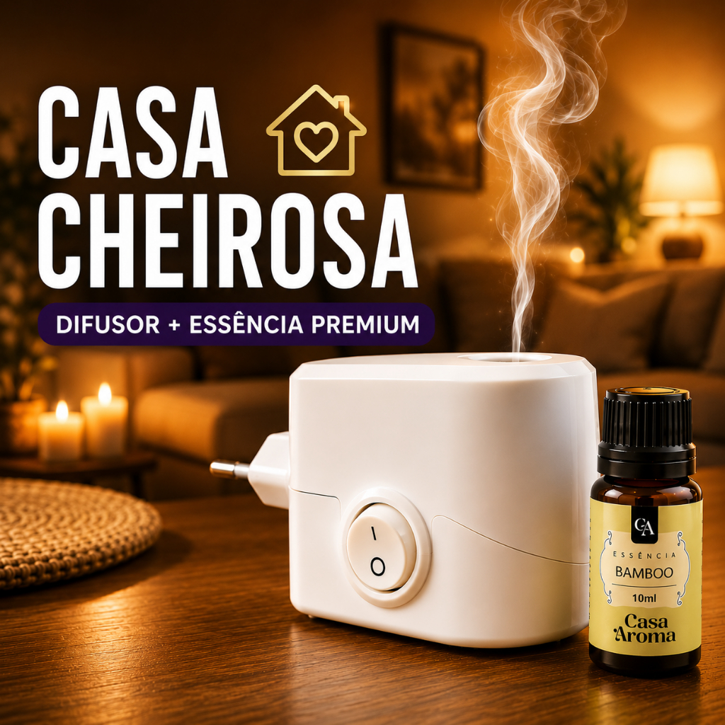 Difusor Aromatizador Elétrico + Essência Premium Casa Cheirosa