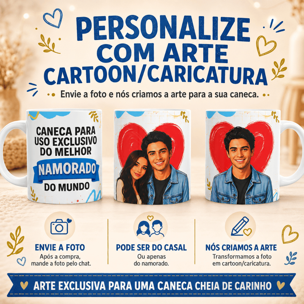 Caneca Personalizada Para Uso do Melhor Namorado do Mundo | Com nome, foto, caricatura