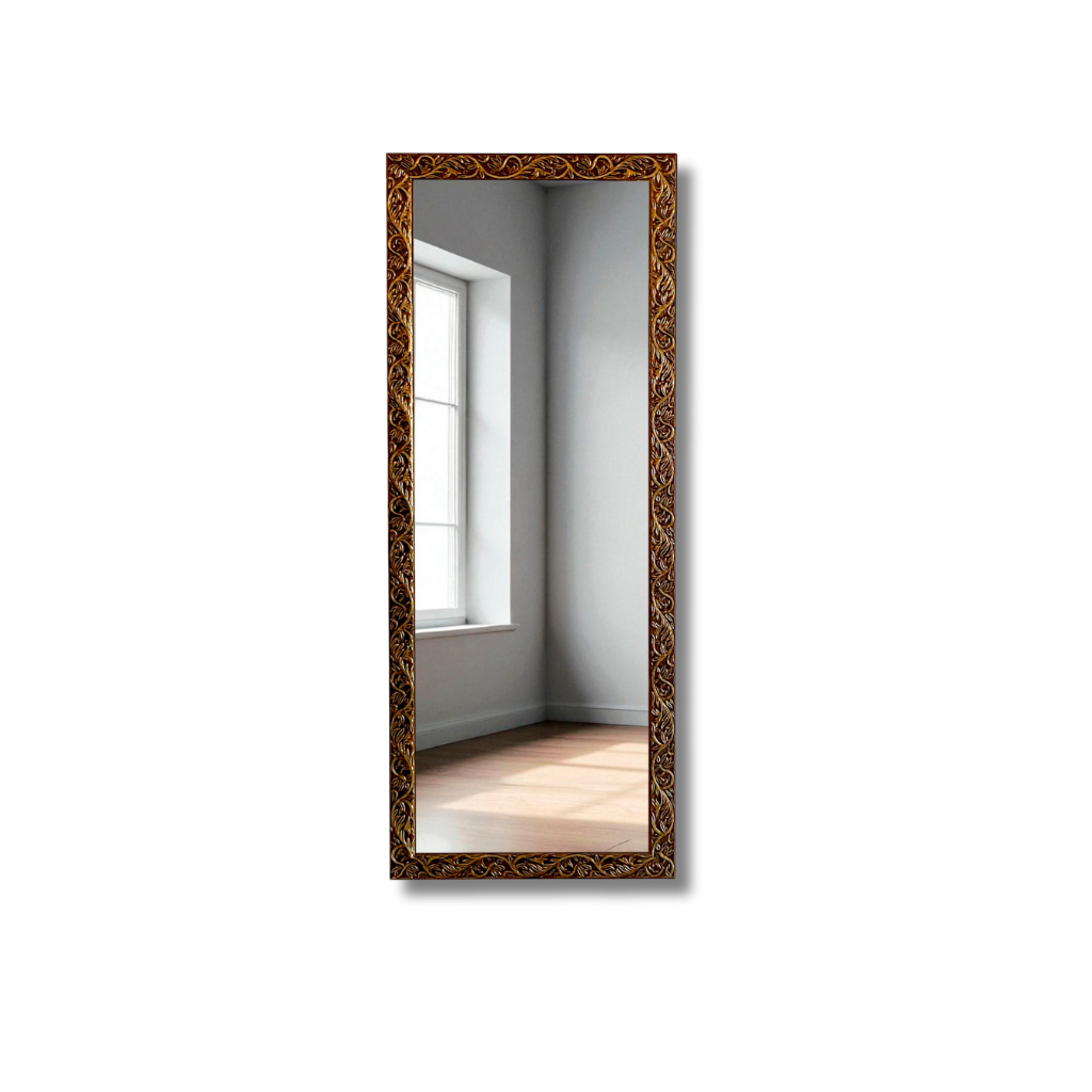 Espelho 30x75 Meio Corpo Moldura Dourado Trabalhado Para Decoração