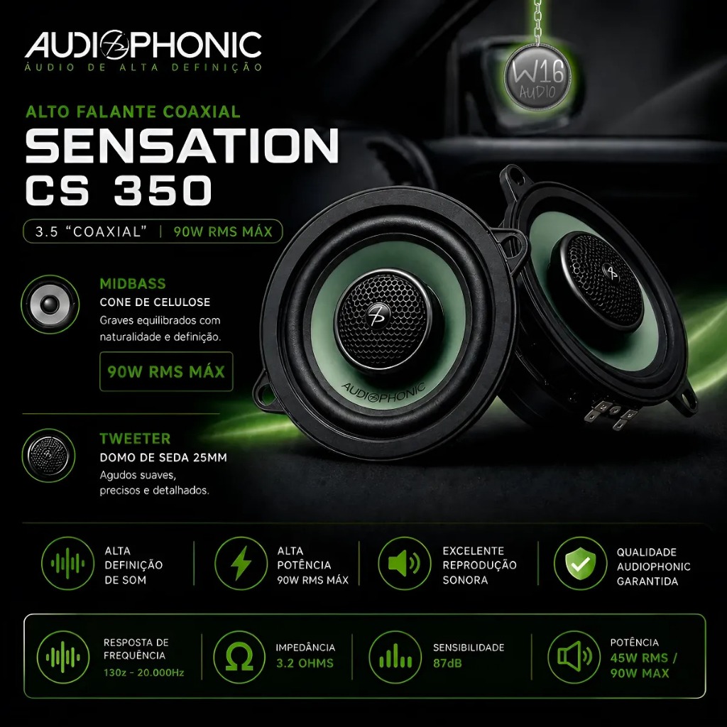 Coaxial Audiophonic Cs 350 Sensation 3 Polegadas 90w Rms