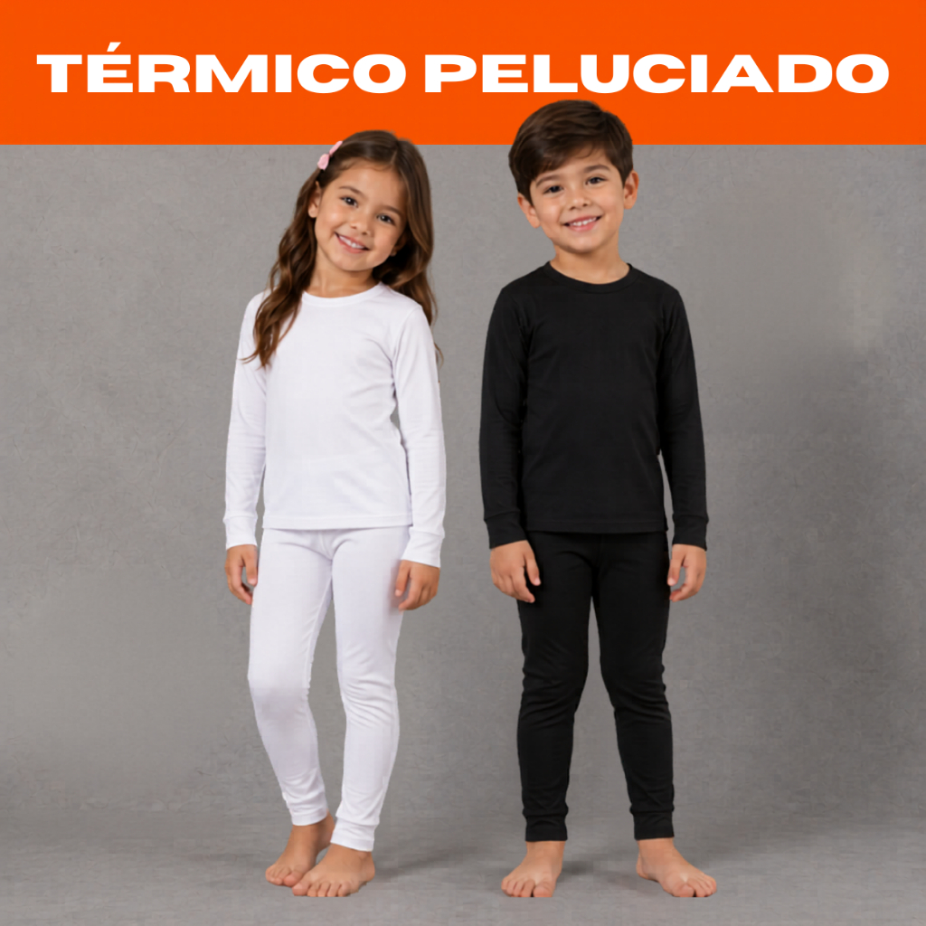 Conjunto Térmico Infantil Unissex Inverno Roupa Térmica Quente e Confortável Sem Dedal 4 ao 16
