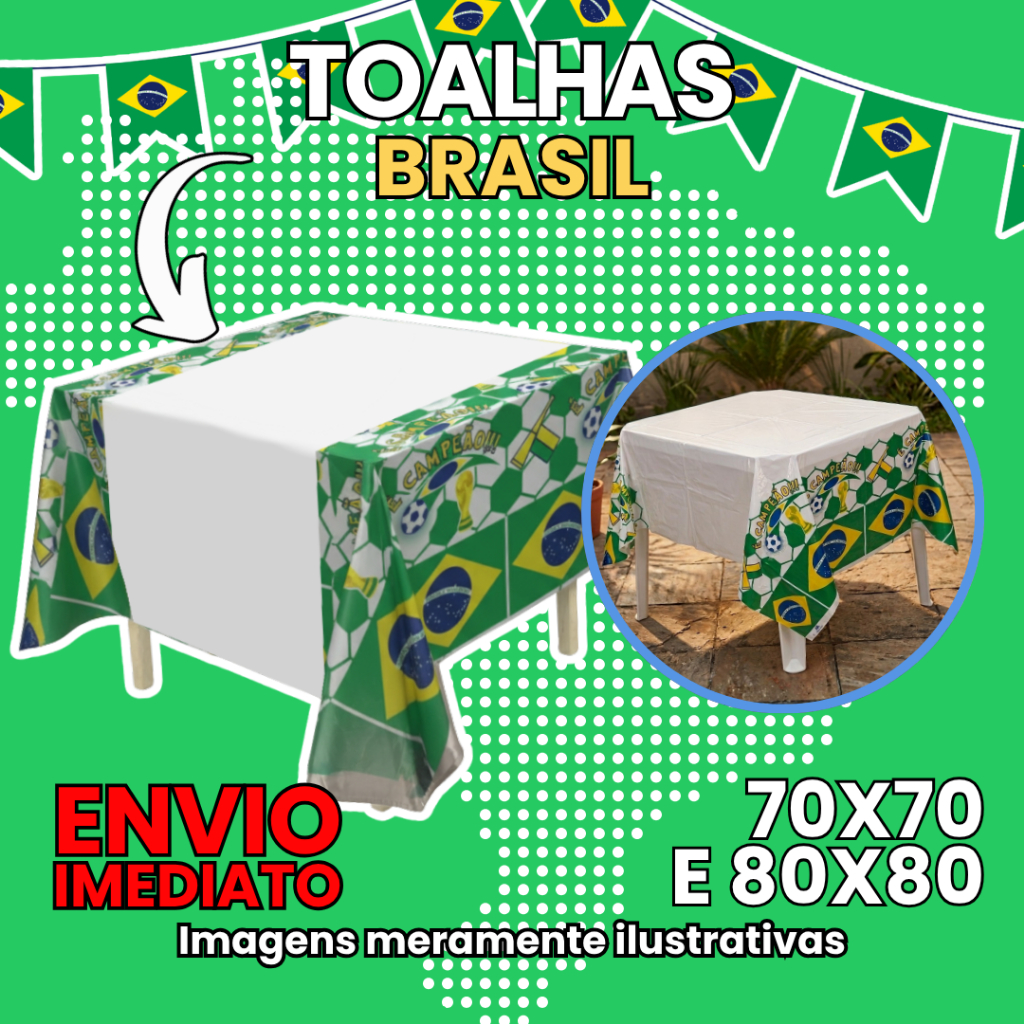 Toalha de Mesa Plástica Leitosa Festiva Temas Brasil Campeão 80x80 e 70x70 - Pct 10un
