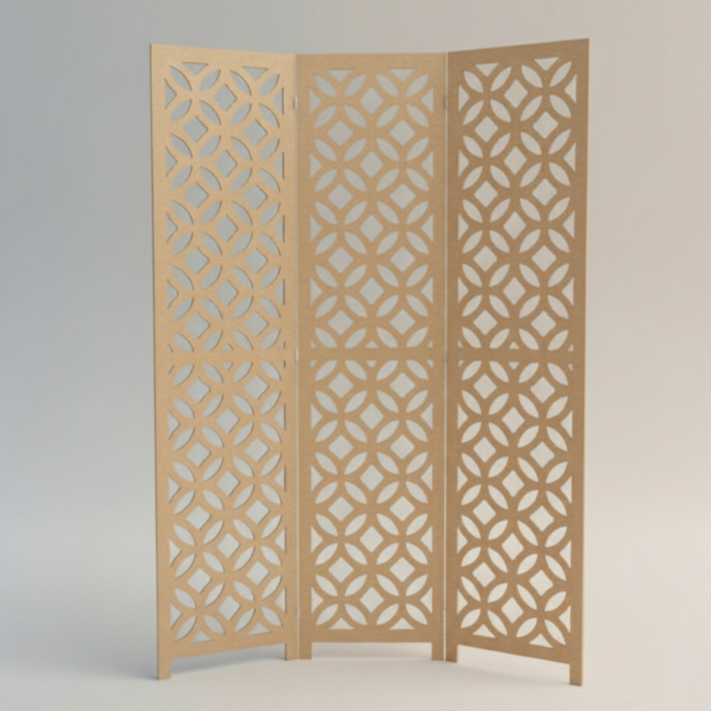 Biombo Vazado MDF Cru 6 Folhas Dobrável 175 cm Divisor de Ambientes Fácil Montagem