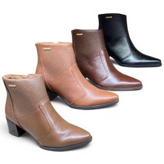 BOTA FEMININA PEGADA SALTO BLOCO COURO 280502 BICO FINO
