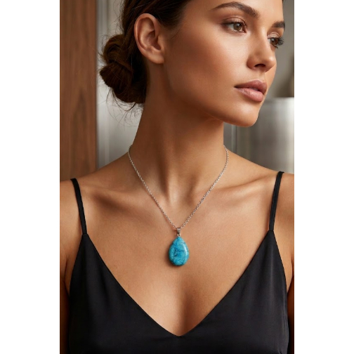 Colar Pedra Gota Azul Turquesa Howlita Boho Chic Feminino