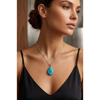 Colar Pedra Gota Azul Turquesa Howlita Boho Chic Feminino
