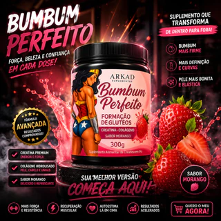 Suplemento para crescimento de glúteos com creatina e colágeno. Aumenta, firma e define - Arkad Supl