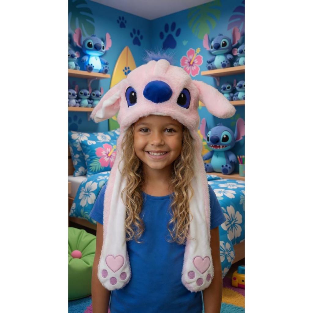 Touca Stitch Pelucia Levanta Orelha Com Gorro Inverno