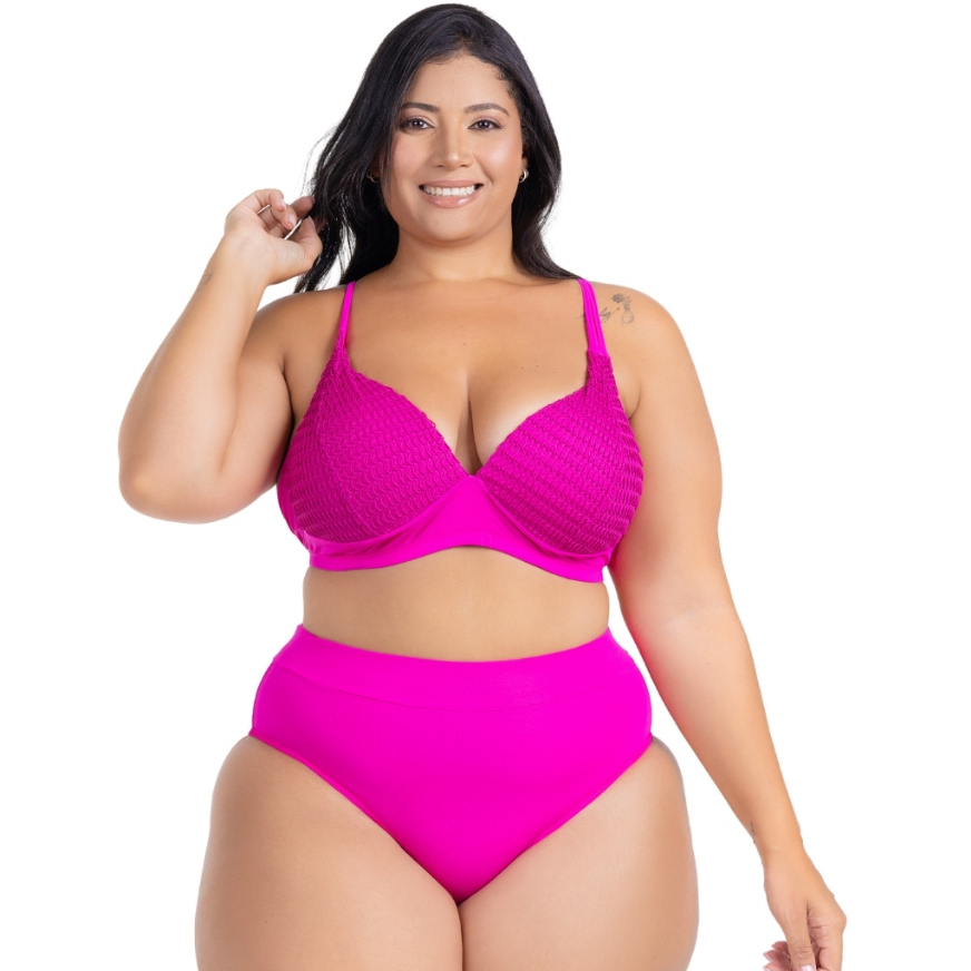 Conjunto Biquini Feminino Plus Suze Cortinão Alta Sustentação Calcinha Hot Pant Alta Modeladora