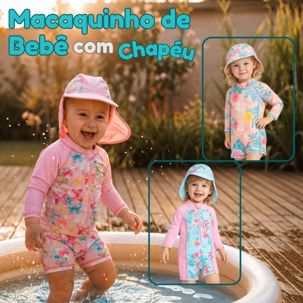 Pulpo Maiô Bebê Menina Uv50+ Com Chapéu By Acqua Di Mare