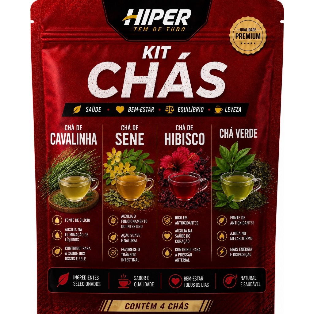 Kit Desinchá Cavalinha, Chá Verde, Chá Hibisco E Sene 100g cada