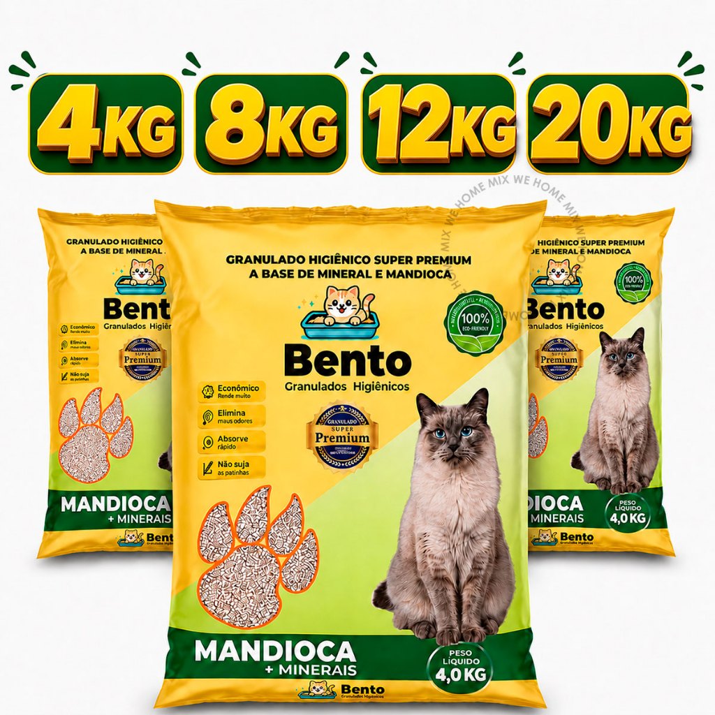 Areia Areia Higiênica Biodegradável Gato Mandioca com Minerais Grãos Kit 4 ou 8 ou12 ou 20 kilos