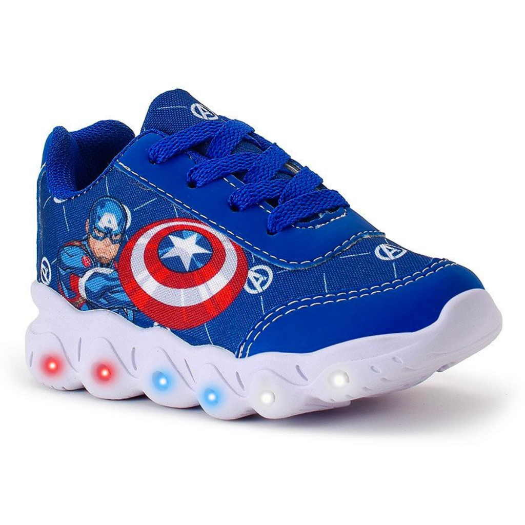 Tênis Masculino Infantil Capitão América Com Led Divertido Confortável Resistente