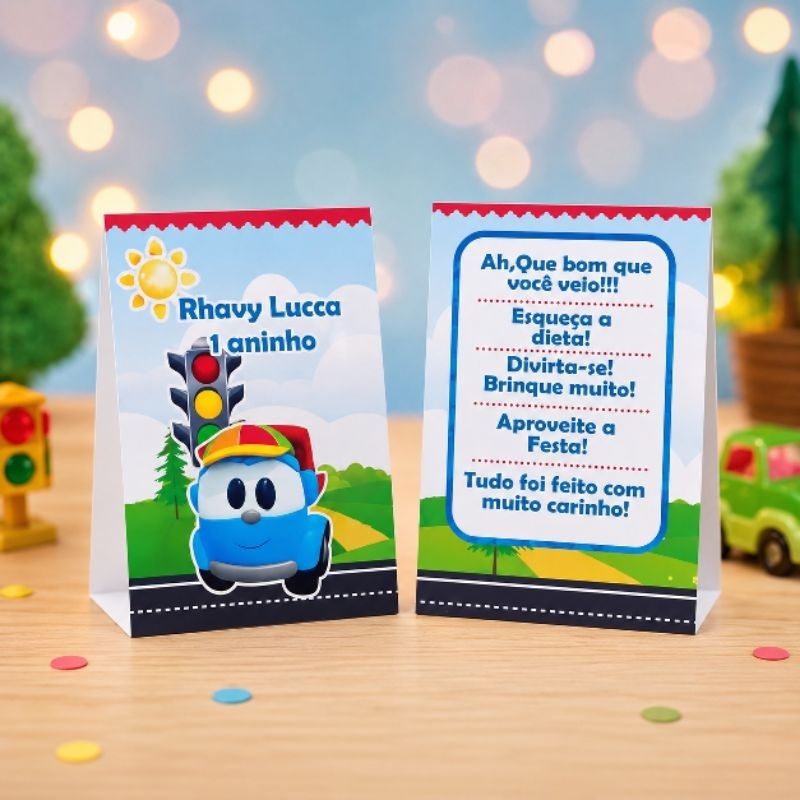Kit Plaquinha de Agradecimento Léo o Caminhão - Centro de Mesa | Personalizados - Lembrancinha de Festa- Decoração