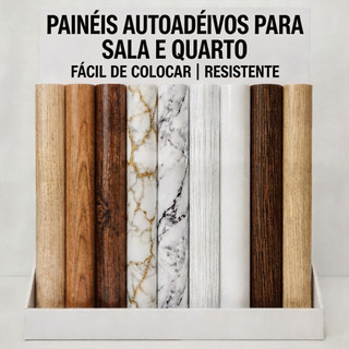 Papel de Parede Madeira e Mármore 3D Autocolante 5m x 45cm Decoração para Quarto e Sala