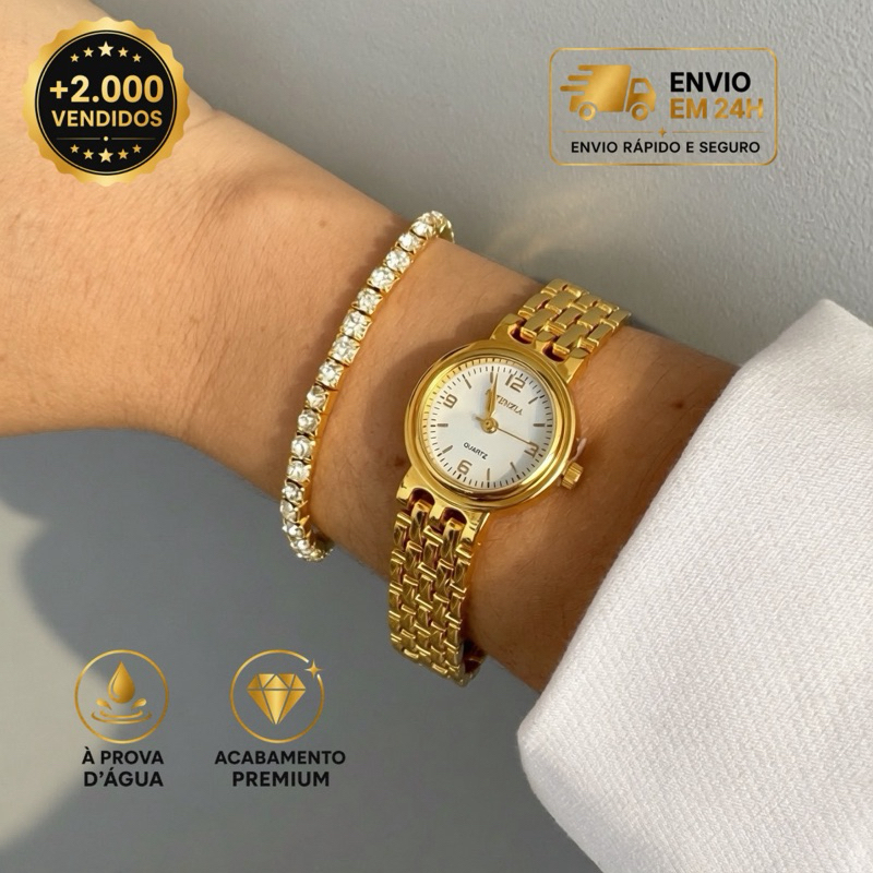 Relógio Feminino Potenzia Minimalista Vintage Dourado Prata Blogueiras À prova d’água Presente