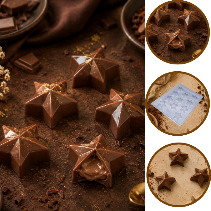 1~10 Forma Simples Bombom Estrela Média 9902 - (C2) em Acetato BWB Para Doces de Chocolate e Confeitaria. (CHOCO)