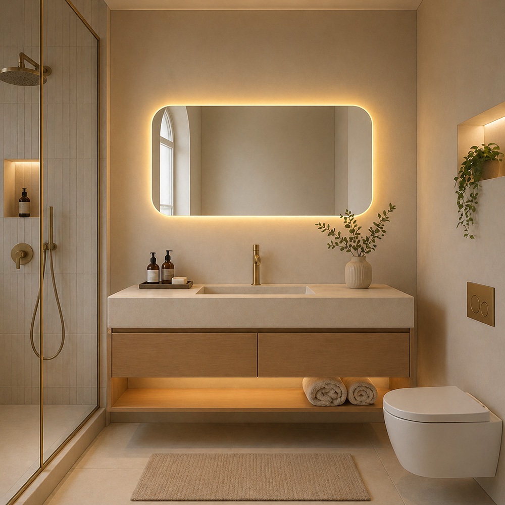 Espelho Retangular Lapidado Corpo Inteiro com LED Amarelo 110x53cm Decorativo