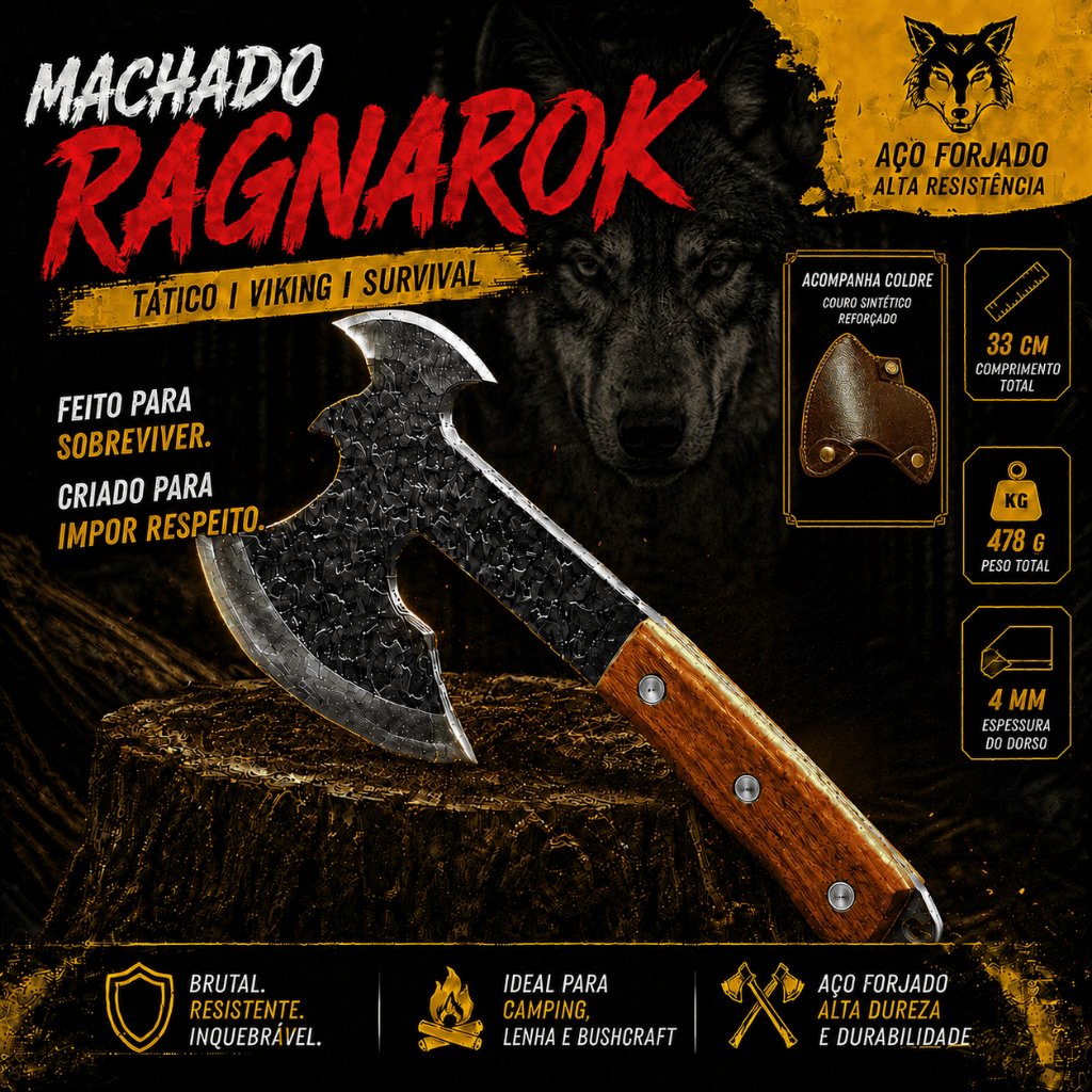 Machado Viking Ragnarok Machado Tático Brutal Survival Aço Forjado