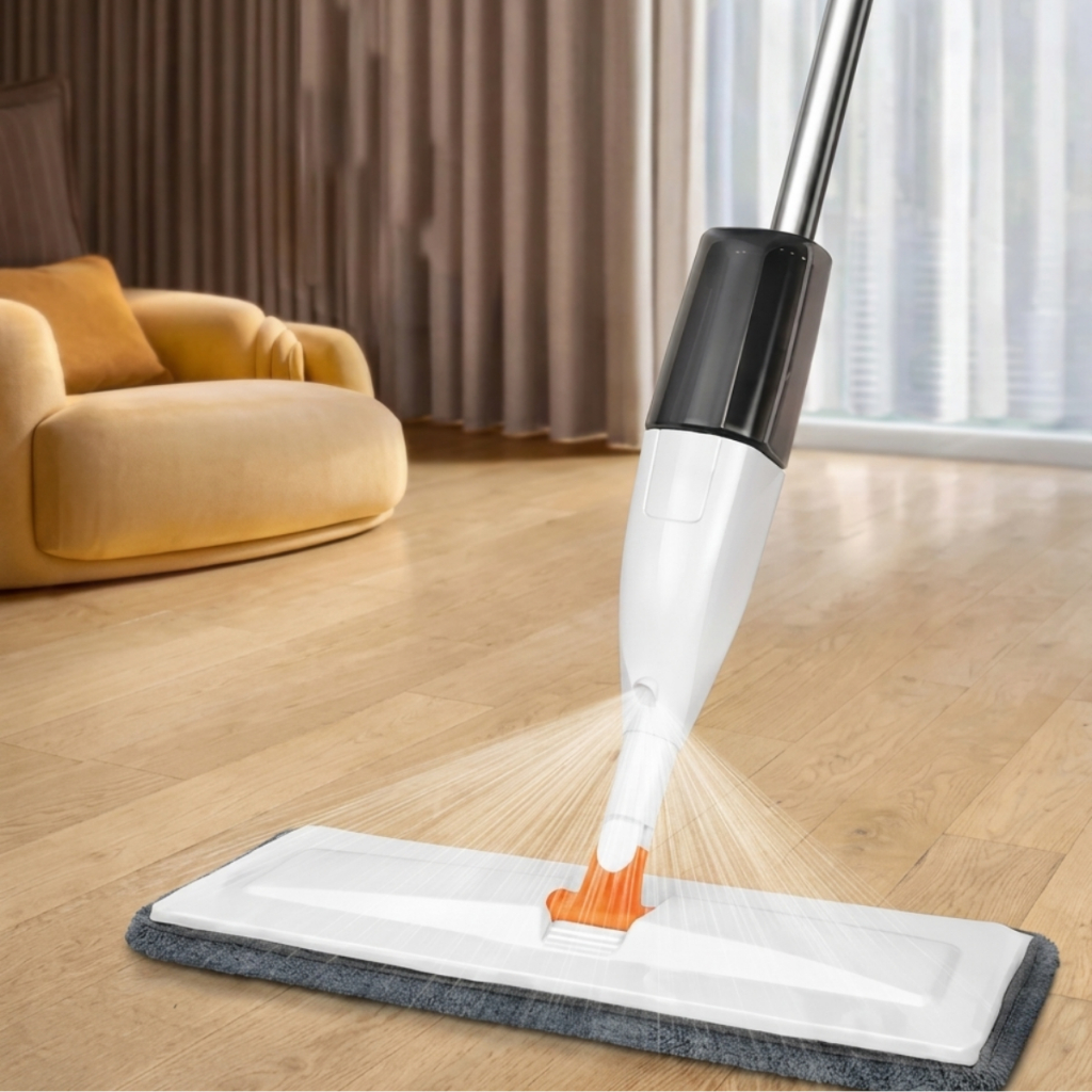 Esfregão Mop Spray Giratório Com Reservatório 2 Refis Microfibra Limpeza Prática