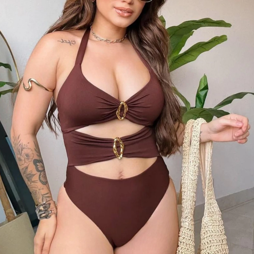 Biquíni Maiô Praia Argola Hot Pants Cintura Alta Decotado Aberto